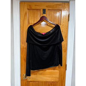 Lilly Pulitzer Belinda Off Shoulder Velour Sweatshirt Black XXL Holiday Top